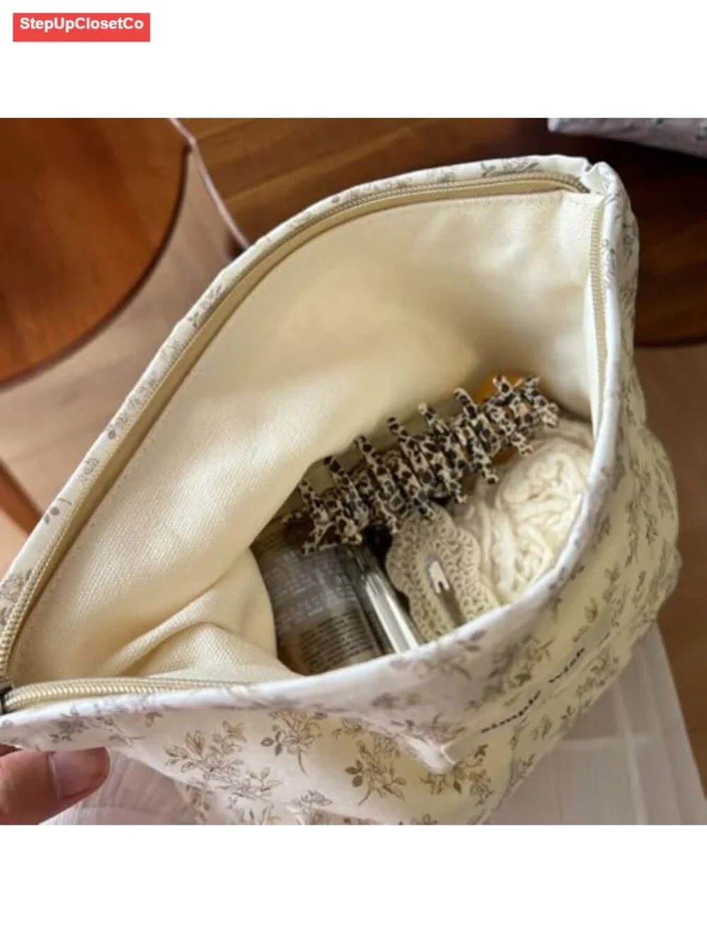 Canvas Lined Makeup Bag Travel Cosmetic Pouch Toiletry Organizer